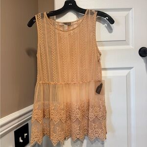 Sheer embroidered Lace Peplum Blouse - Light Peach -NWT
